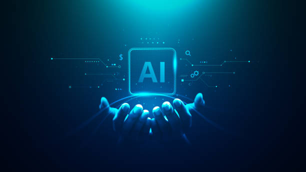 Technology artificial intelligence digital ai hand concept on cyber future business tech science innovation futuristic network strategy background virtual data communication learning assistant search. Technology artificial intelligence digital ai hand concept on cyber future business tech science innovation futuristic network strategy background virtual data communication learning assistant search. photos to text stock pictures, royalty-free photos & images