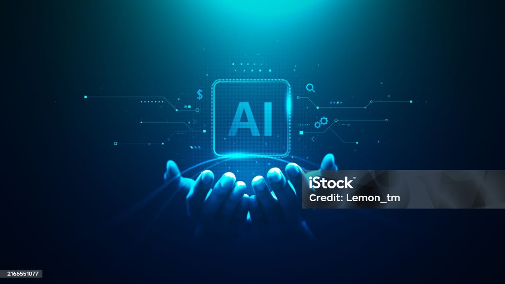 Technology artificial intelligence digital ai hand concept on cyber future business tech science innovation futuristic network strategy background virtual data communication learning assistant search. - 免版稅人工智能圖庫照片 Technology artificial intelligence digital ai hand concept on cyber future business tech science innovation futuristic network strategy background virtual data communication learning assistant search. - 免版稅人工智能圖庫照片