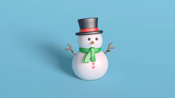 istock 3D Snowman with Green Scarf and Top Hat on Blue Background 2166567808