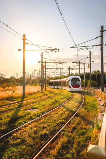 Modern Tram on Xijiao Line at Sunset, Beijing
