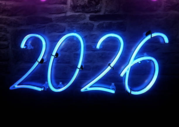 istock Bright Blue Neon sign that says the year 2026 2166574240