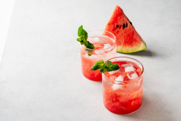 istock Watermelon cocktails with ice cubs and mint leaf 2166575229