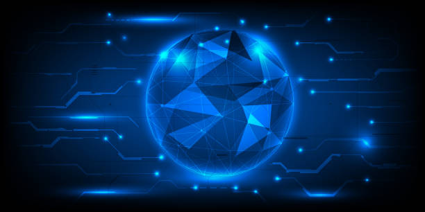 istock Vector illustrations of hologram hi tech globe floating on futuristic digital circuit line and glowing dots.Future tech and digital tech design concepts. 2166588105