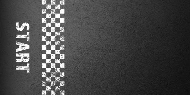 istock Asphalt road with white start line marking, concrete highway surface, texture. Street traffic lane, road dividing strip. Pattern with grainy structure, grunge stone background. Vector illustration 2166588923