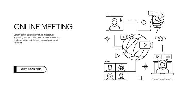 istock Online Meeting Related Line Banner Design. Video Call, Colleague, Webinar, Connection, Video Chat. 2166589429