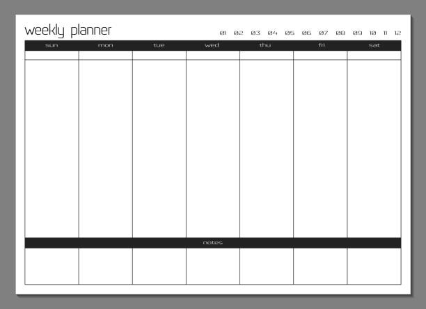 Weekly planner template. Blank notebook page isolated on grey. Business organizer page. Paper sheet 22
