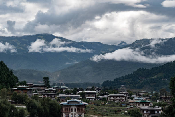 istock Small town in Bhutan surrounded by the mountain 2166604517