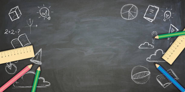 istock Blackboard with Chalk Drawings and School Supplies Background. 3D Rendering 2166610061