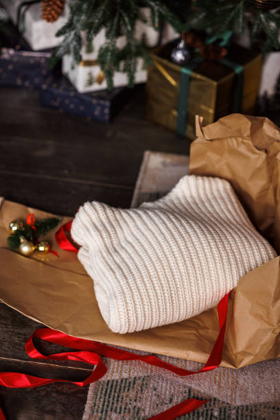 istock White knit sweater gift under christmas tree 2166610735