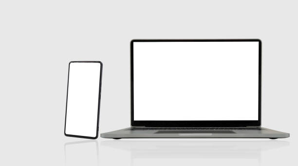 istock Modern laptop mockup front view and smartphone mockup high quality isolated on white background 2166616907