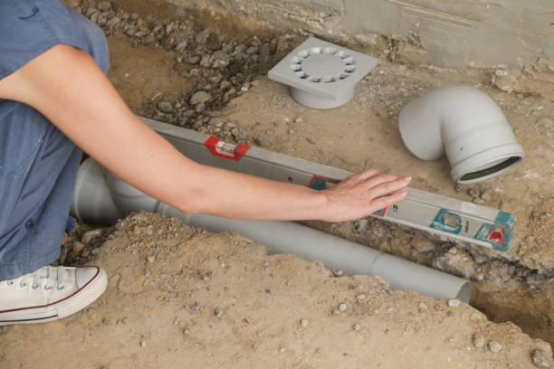 istock Process of installing PVC pipes sewage system in bathroom, DIY home renovation 2166618041