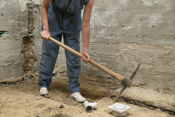 istock Process of installing PVC pipes sewage system in bathroom, DIY home renovation 2166619506