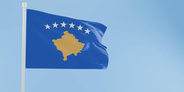 istock Kosovo flag of silk-3D illustration. 3d render. 2166620490