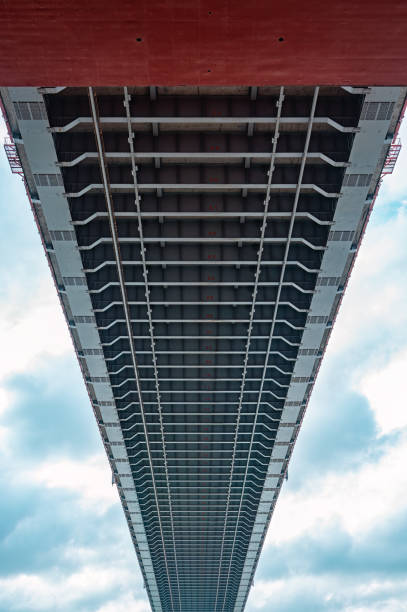 istock Bottom of modern steel cable-stayed bridge 2166623976