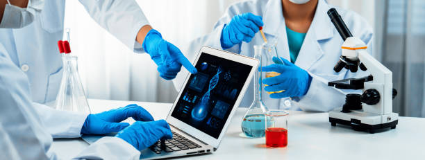 istock Innovative medical biotechnology software with lab researcher. Rigid 2166626135