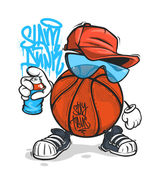 Basketball slam dunk t-shirt print design. Spray graffiti street art Basketball slam dunk t-shirt print design. Spray graffiti street art. cartoon t shirt design stock illustrations
