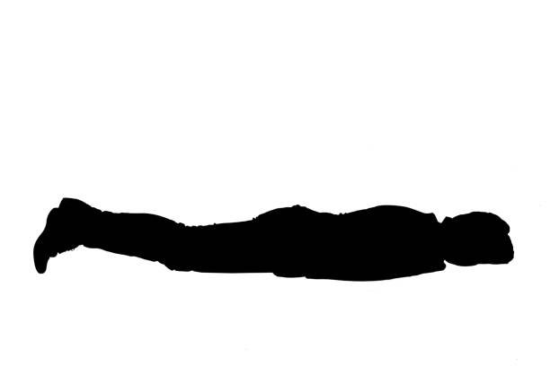 silhouette of a  woman lying on the floor on white background