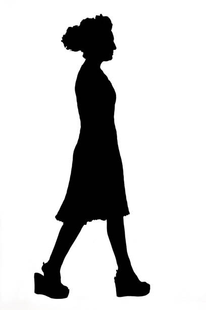 silhouette of a woman walking on white background