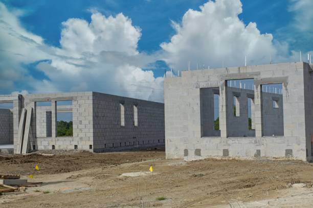 istock Florida new home construction site showing concrete block construction with hurricane straps 2166639373