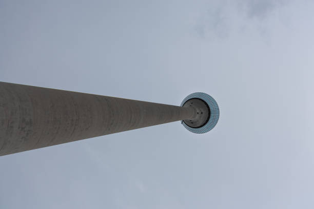 The Heinrich Hertz Tower is a landmark radio telecommunication tower in the city of Hamburg, Germany. The image shows the tower as close-up, captured during spring season.