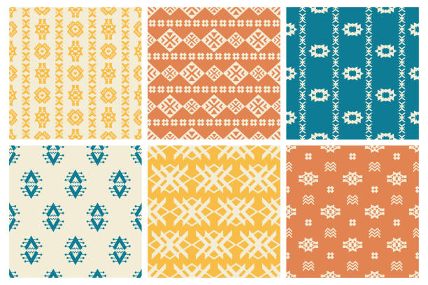 Tribal southwestern seamless patterns collection. Native American Navajo background set. Ethnic Aztec ornament, abstract geometric print for blankets, wallpaper, wrapping paper