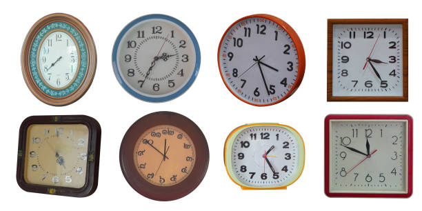 antique and old eight Wall clock on white background, ancient, object, decor, decoration , gift, rectangular, spherical, oval