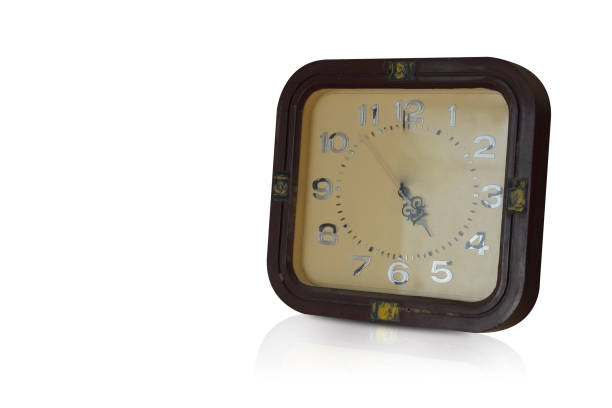 istock antique brown wooden wall clock, square shape, placed on a white background, object, decor, decoration, banner, template, fashion, copy space 2166652473
