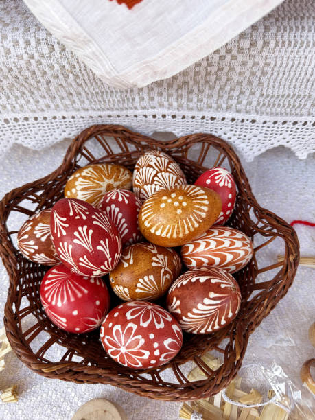 istock Pysanky, decorated Easter eggs. Easter eggs at the folk crafts fair in Belarus 2166654237