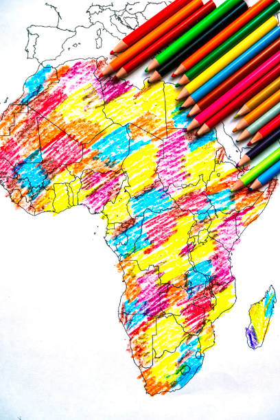 Africa Map Drawing with Colored Pencils for Kids. High quality photo