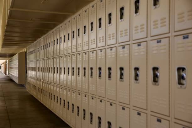 istock Old fashioned metal high school lockers 2166664211