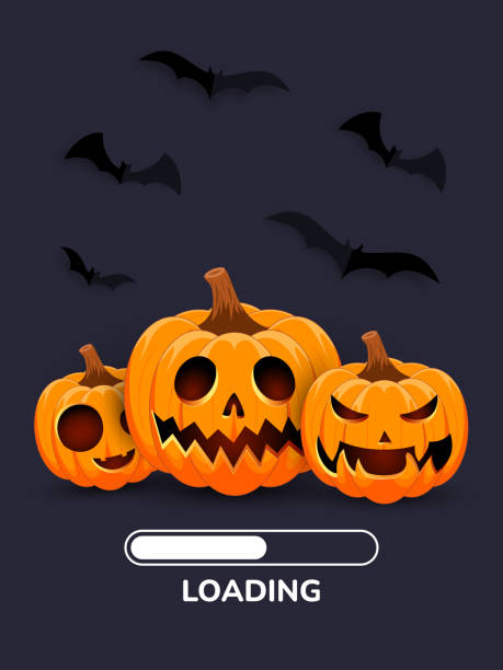 istock Loading Halloween banner with pumpkins and bats. Dark background with bats. Perfect for Halloween events and loading screens. Vector illustration. 2166666331