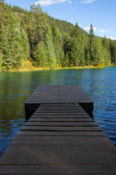 istock Dock on a tranquil green lake in the mountains in Jasper. 2166666658