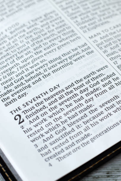istock Seventh day Sabbath rest verses in open holy bible book 2166668275