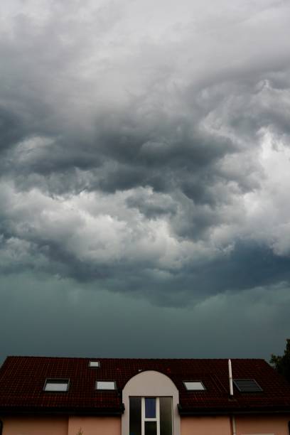 Bad weather in Bavaria, Germany. Black clouds over a Bavarian village. The tragic sky over the city of Bad, Aibling, Upper Bavaria, Germany.