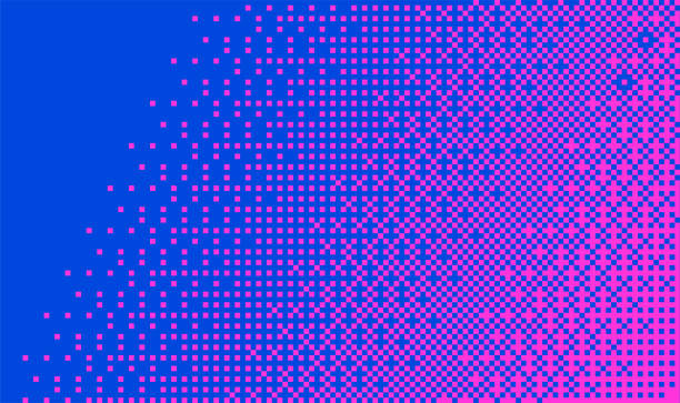 ilustrații de stoc cu textura pixelată a gradientului bitmap. fundal de model de dither albastru neon și roz. model abstract glitch. tapet de ecran de joc video pe 8 biți. ilustrație vectorială retro pixel art. - joc video