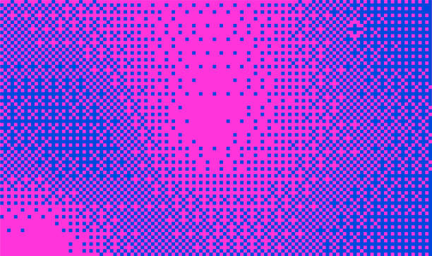 ilustrații de stoc cu model de plăci pătrate cu pixeli în semiton. fundal de joc vintage pe 8 biți. neon pixel halftone bitmap raster effect. plăci aleatorii art. ilustrație vectorială - pixel art