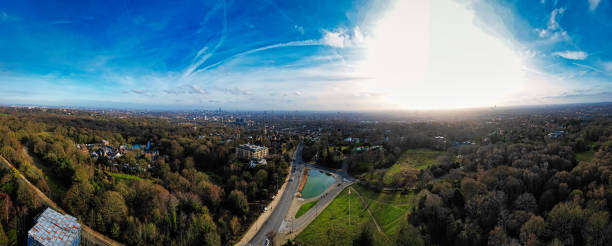 istock Panoramic aerial view of a lush green landscape 2166668643