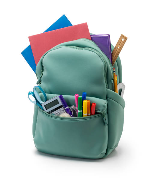 Back to School Backpack with Supplies Isolated on a White Background