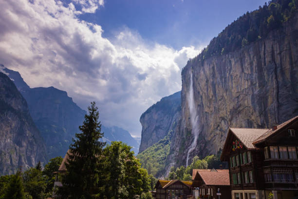 A beautiful waterfall in Lauterbrunnen, Switzerland