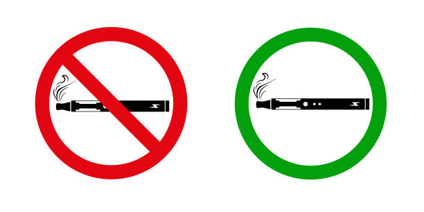 istock No smoking  vape sign set,  vape in prohibition circle and green allowed area 2166676103