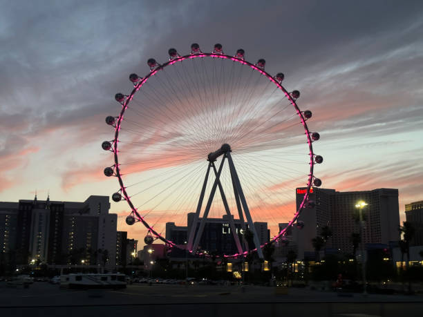 Las Vegas,Nevada,USA-June 17th 2024:Ferris wheel called High Roller with beautiful sunset dusk