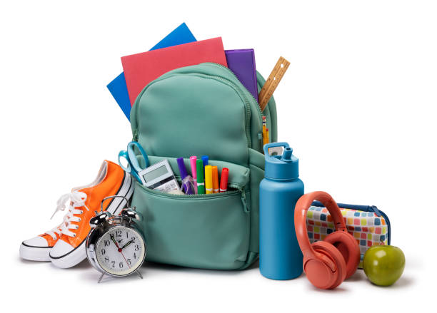 Back to School Backpack with Supplies Isolated on a White Background