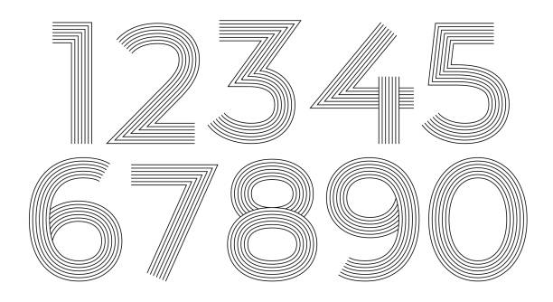 Lines Alphabet Line numbers set 0 to 9. Simple and minimalist figure collection in linear style. one two three four five six seven eight and nine stock illustrations