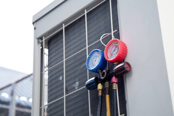 istock Air conditioning service,HVAC Using a gauge to check the refrigerant in the system. Concept of inspection and maintenance services 2166685580