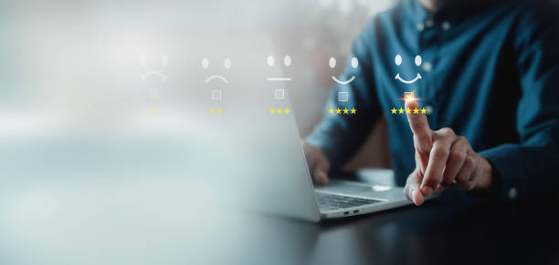 istock Customer services best excellent business rating experience. Satisfaction survey concept. user give rating to service experience on online application . 2166685627