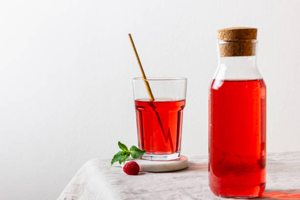 istock Raspberry drink in the glass on the light background. 2166686532