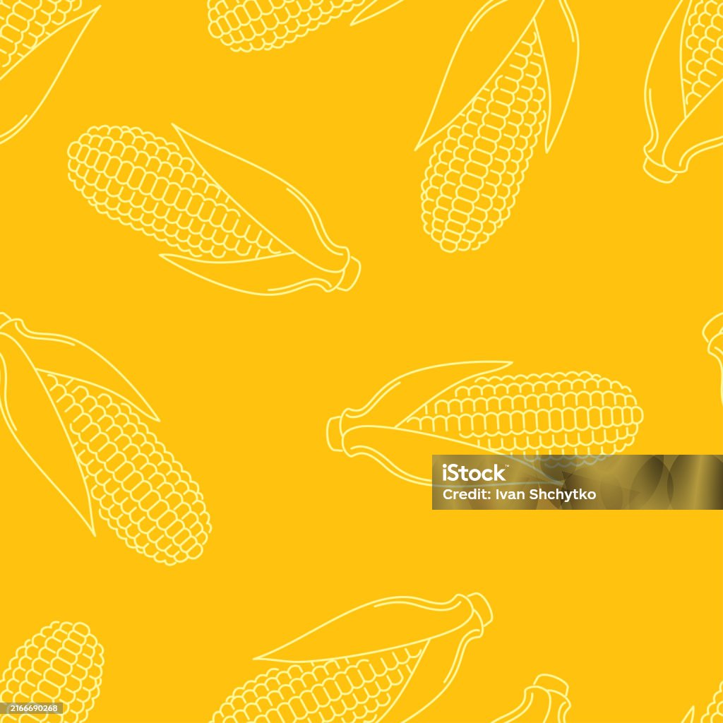 Simple Maize Pattern Corn Or Maize Outline Seamless Pattern Vegetable Yellow Background ...