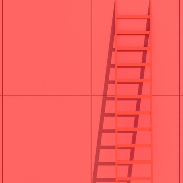 Closeup Red colors building with Red stair. 3D Rendering. Minimal Architect concept idea.