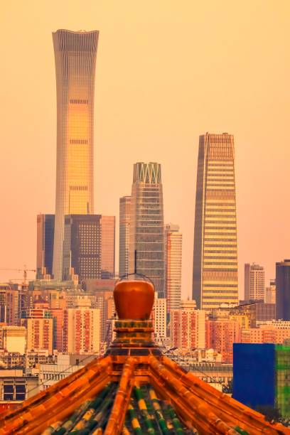 City skyline with old temples and new buildings, Beijing