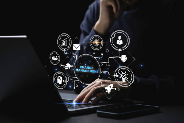 istock Businessman using a computer to document Change management in organization and business concept with consultant presenting icons of strategy. Organizational transition and transformation 2166702231